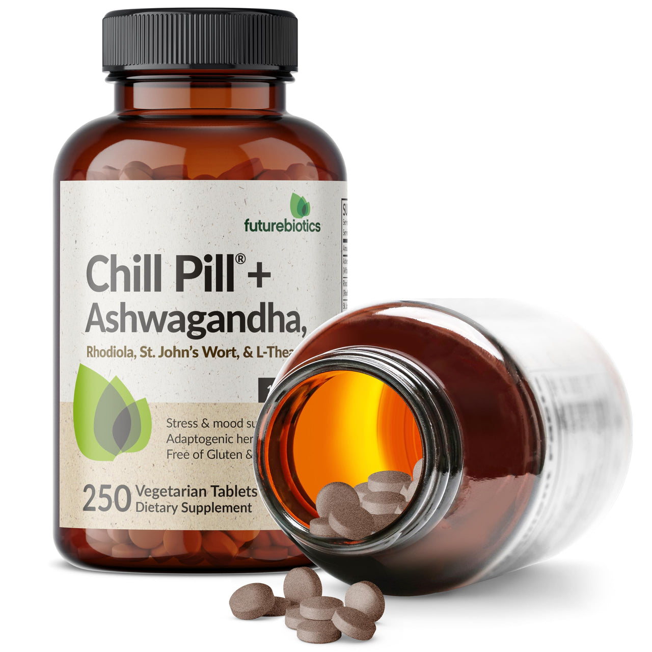 Futurebiotics Chill Pill + Ashwagandha, Rhodiola, St. John’s Wort, & L-Theanine - Non-GMO, 250 Vegetarian Tablets