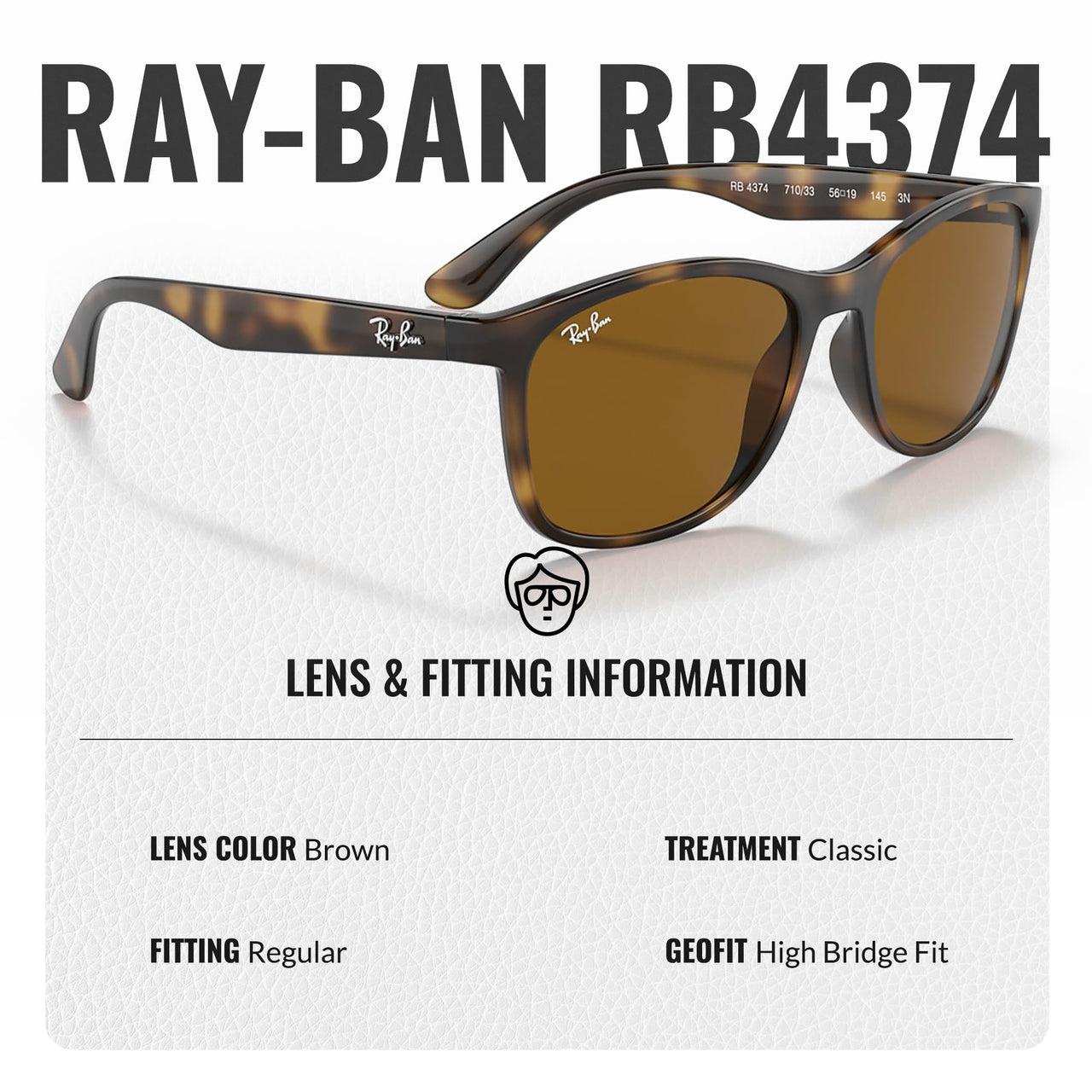 Ray-Ban RB4374 Square Shaped Non-Polarized Sunglasses for Men & Women – Includes Official RAYBAN Eyewear Kit – Ideal Formal & Casual Wear Sunglasses – Brown Lens