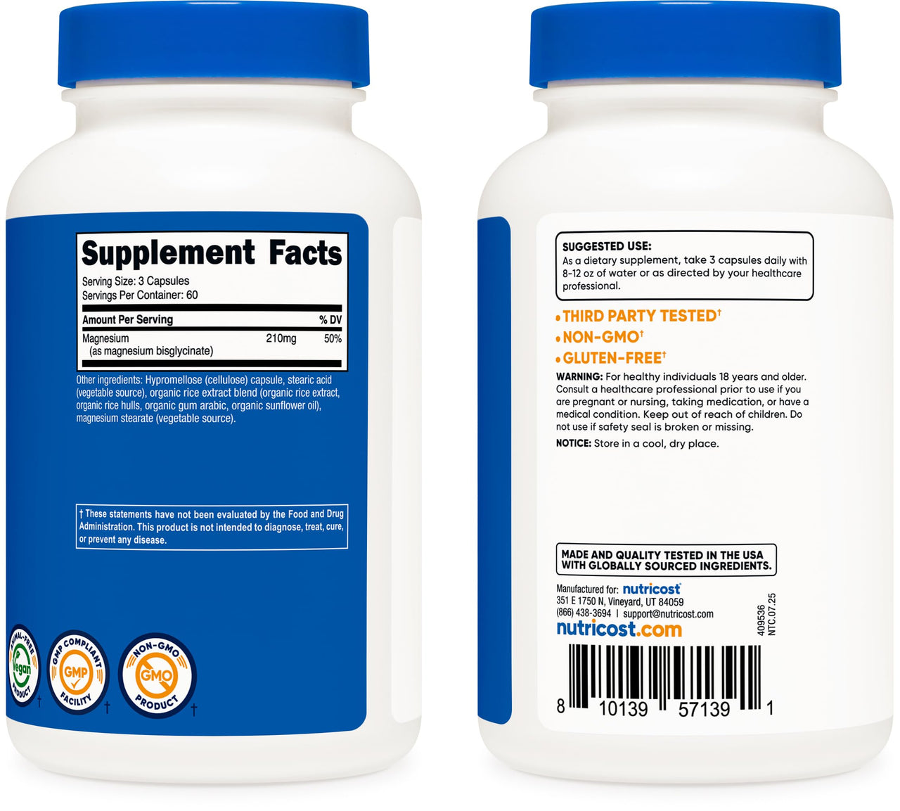 Nutricost Magnesium Glycinate Capsules (180 Capsules, 210 mg Per Serving) - Magnesium Glycinate Supplement for Gentle Absorption