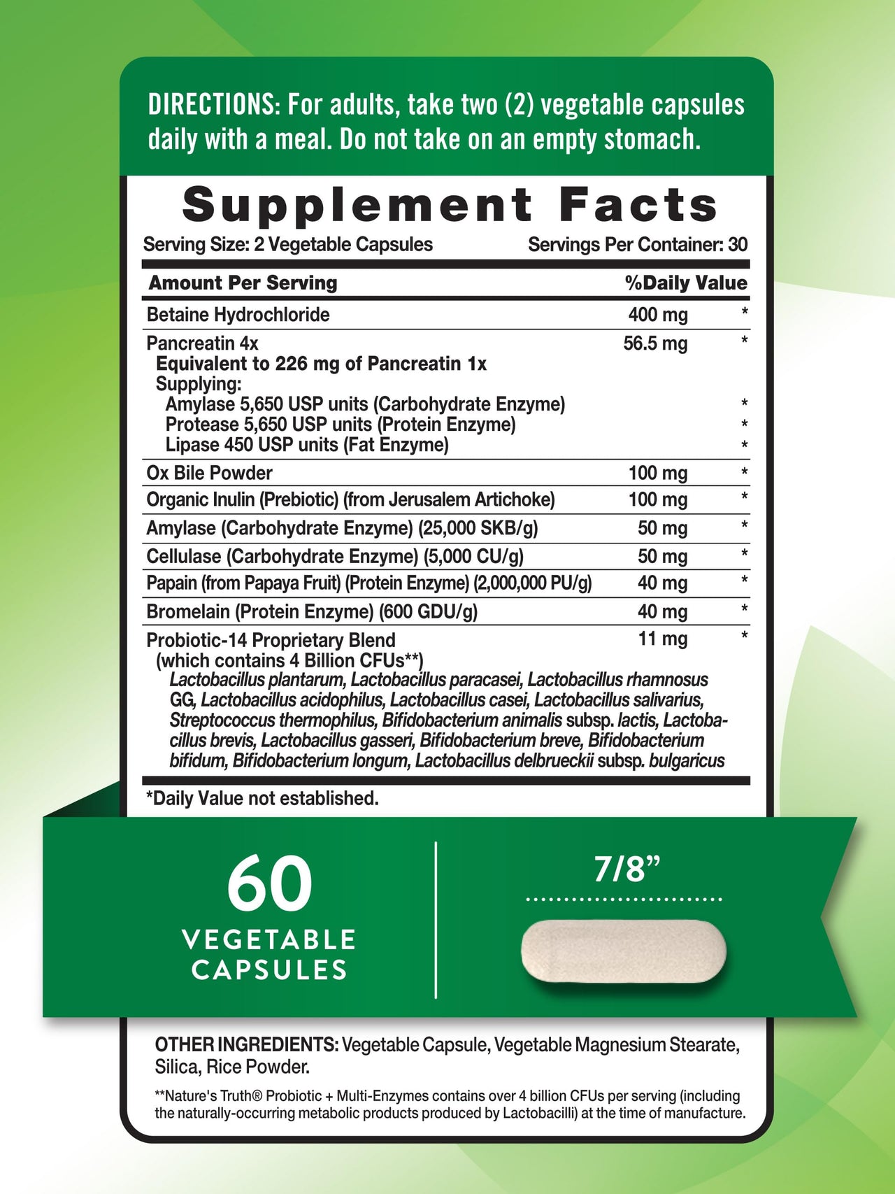 Nature's Truth Probiotics with Enzymes | 60 Capsules | for Men and Women | Non-GMO & Gluten Free Digestive Health Supplement