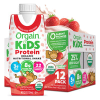 Thumbnail for Orgain Organic Kids Nutritional Protein Shake, Strawberry, Healthy Kids Snacks, 8g Dairy Protein, 3g of Fiber, 22 Vitamins & Minerals, No Soy ingredients, Gluten Free, Non-GMO, 8.25 Fl Oz (Pack of 12)