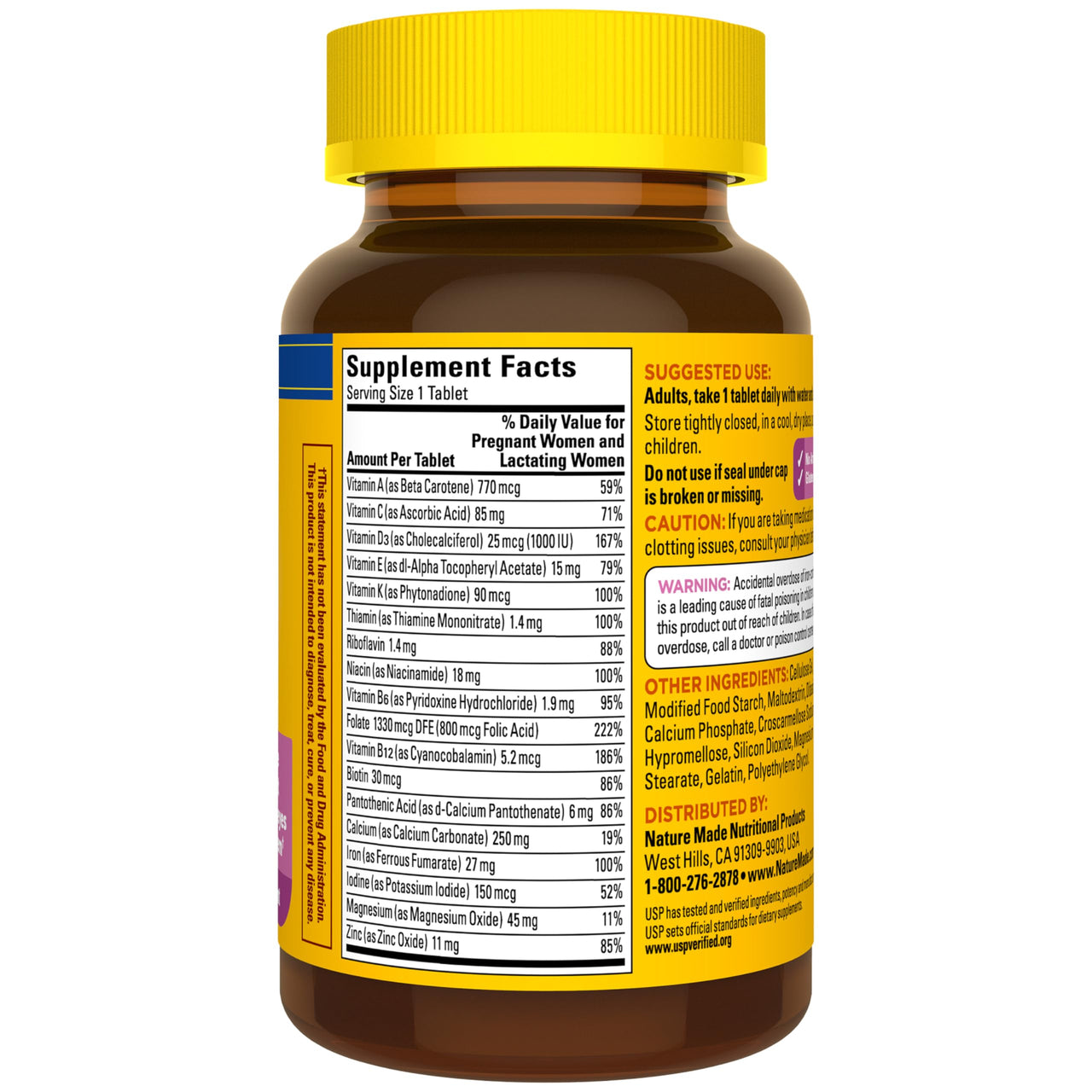 Nature Made Prenatal Multivitamin with Folic Acid, Vitamin & Mineral Supplement, Daily Nutritional Support, Prenatal Vitamins for Women, 90 Tablets, 90 Day Supply