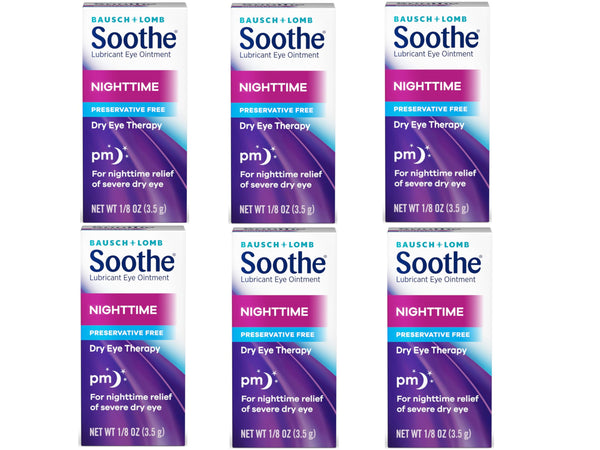 Bausch + Lomb Soothe Lubricant Eye Ointment Night Time - 0.13 oz, Pack of 6