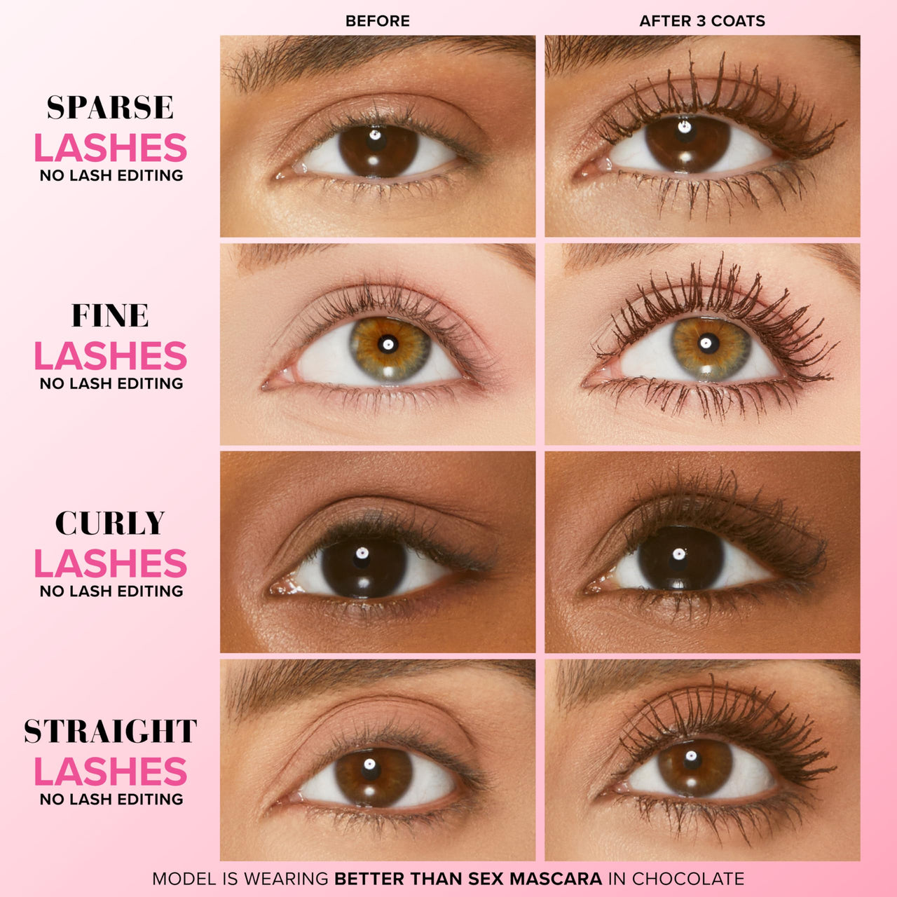 Too Faced Better Than Sex Volumizing Mascara | False Lash Effect with Volume, Length, Curling + Conditioning Peptides, 0.27 Fl Oz, Chocolate