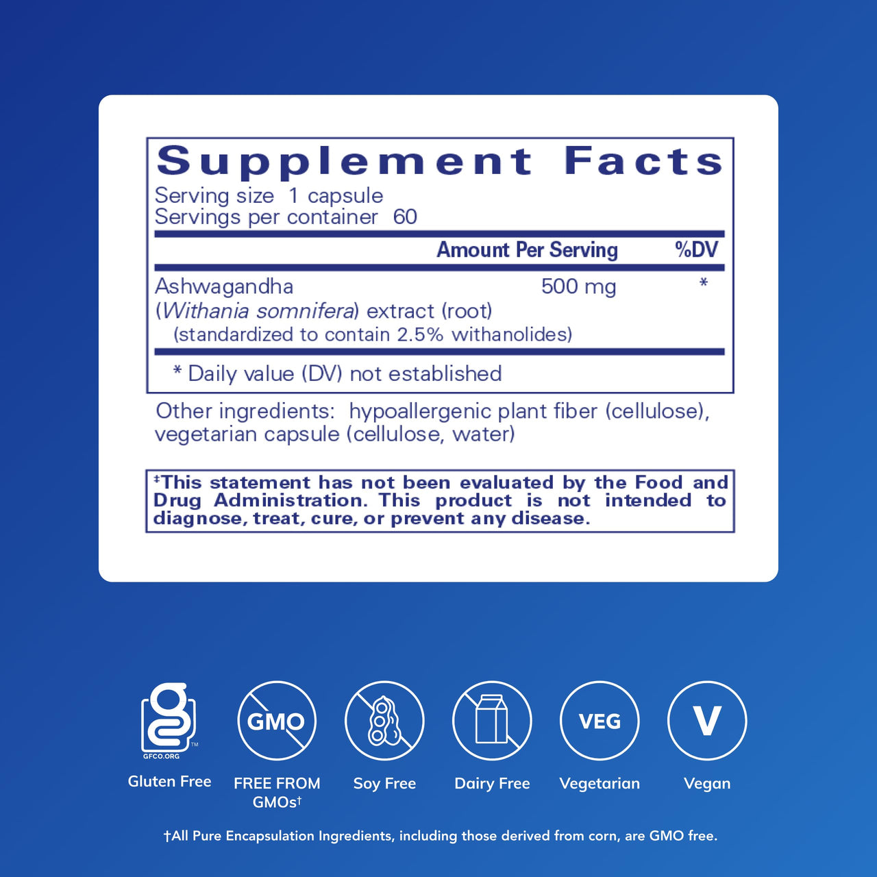 Pure Encapsulations Ashwagandha - 500 mg Ashwagandha Extract - Metabolism & Stress Support - Immune Support* - GMO Free & Vegan - 60 Capsules