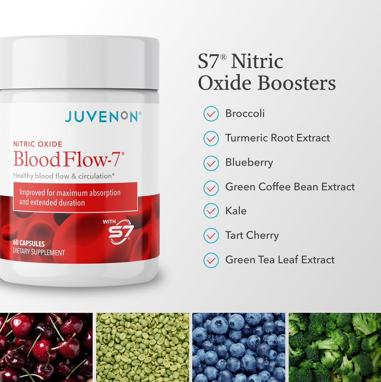 Juvenon BloodFlow-7 Nitric Oxide Supplements for Men & Women - Natural Nitric Oxide Booster with Nitrosigine® + S7® - Blood Flow & Circulation Support (1-Pack)