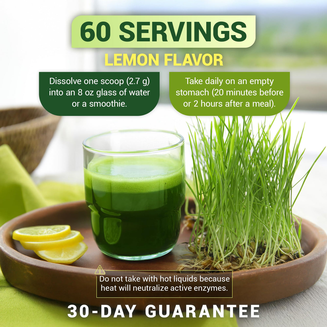 Dr. Berg USDA Certified Organic Green Powder Superfood (60 Servings) - Made with Raw Wheatgrass, Chlorophyll, Trace Minerals & Natural Enzymes - Non-GMO Green Superfood Powder - Lemon Flavor