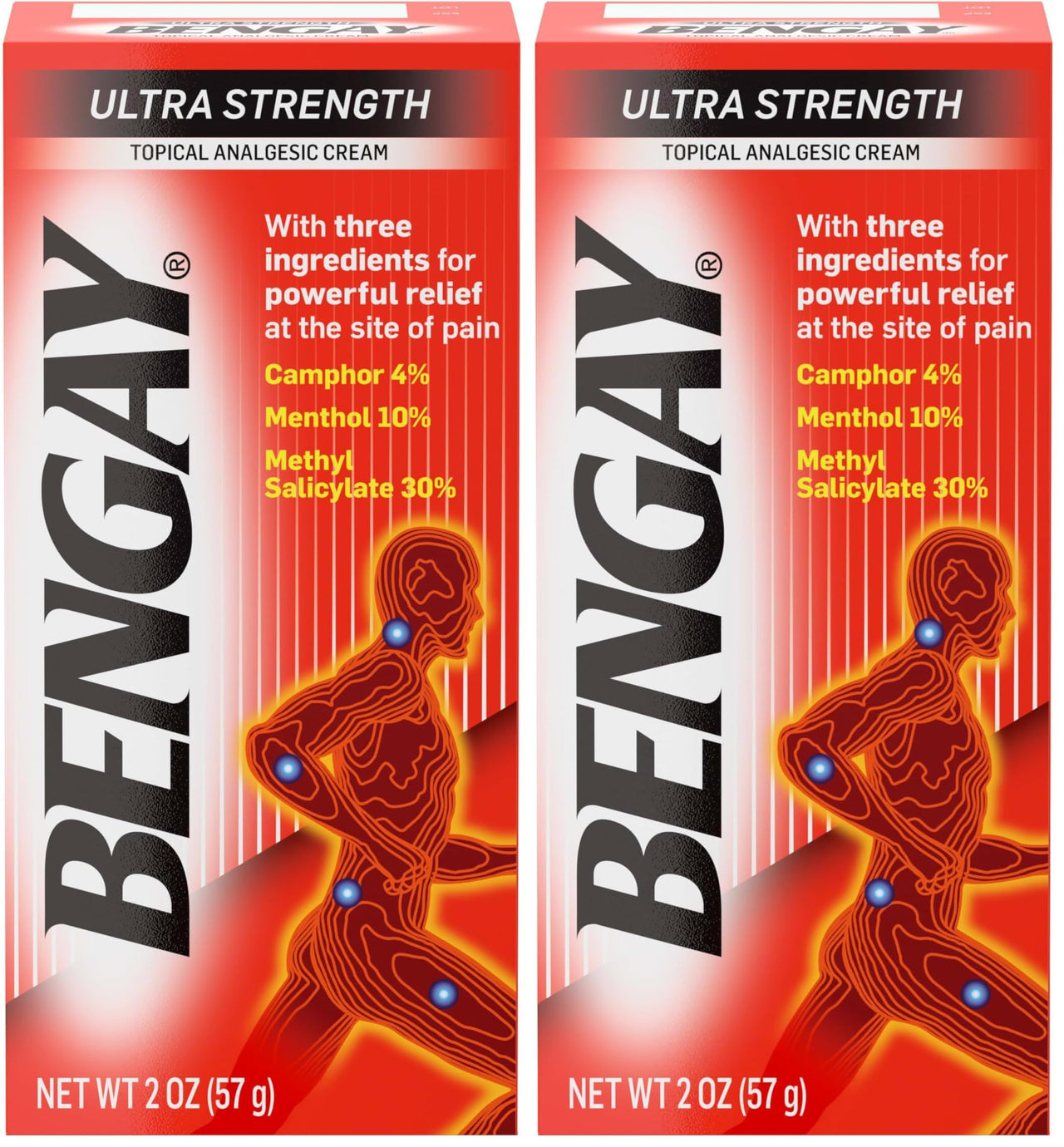 Bengay Ultra Strength Topical Pain Relief Cream, Non-Greasy Analgesic for Minor Arthritis, Muscle, Joint, and Back Pain, Camphor, Menthol & Methyl Salicylate, 2 oz Packaging May Vary (Pack of 2)
