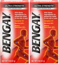 Thumbnail for Bengay Ultra Strength Topical Pain Relief Cream, Non-Greasy Analgesic for Minor Arthritis, Muscle, Joint, and Back Pain, Camphor, Menthol & Methyl Salicylate, 2 oz Packaging May Vary (Pack of 2)