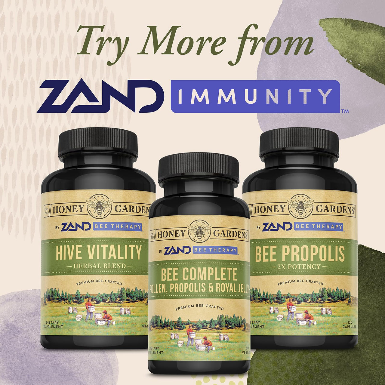 ZAND Honey Gardens Bee Complete - Bee Pollen Supplement for Men & Women, Propolis & Royal Jelly Superfood Blend, High Potency Nourishing Formula - 30 Servings, 90 Vegetarian Capsules