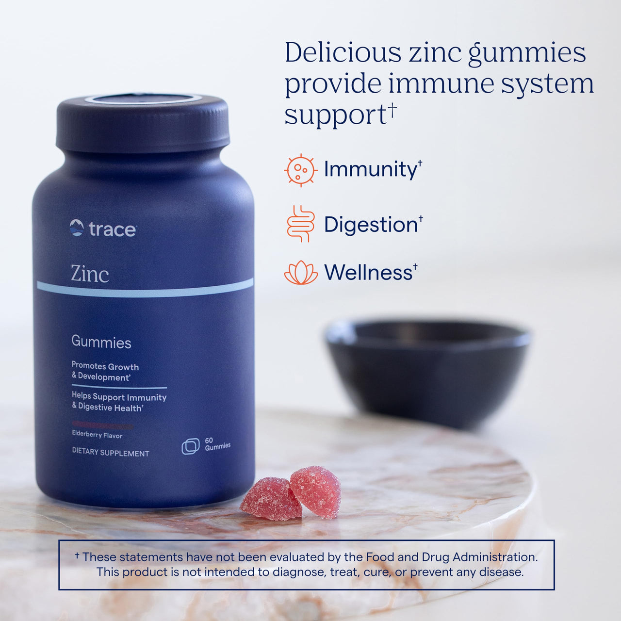Trace Minerals Zinc - Zinc Gummy Supplement for Healthy Development & Immune Support - Digestion & Metabolism - Children's Gummy - Gelatin-Free & Vegan - Elderberry Flavor - 60 Count (30 Servings)