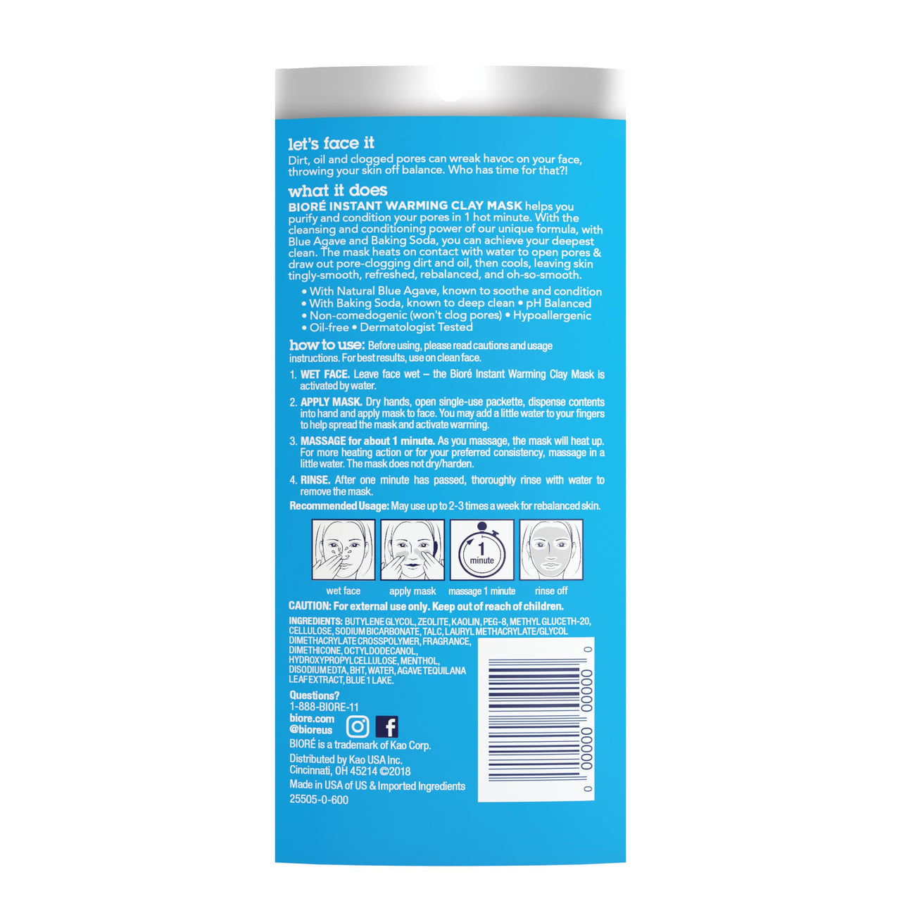 Bioré Blue Agave & Baking Soda Whipped Nourishing Detox Mask, 4 Ounces, Dermatologist Tested, Non-Comedogenic, Oil Free
