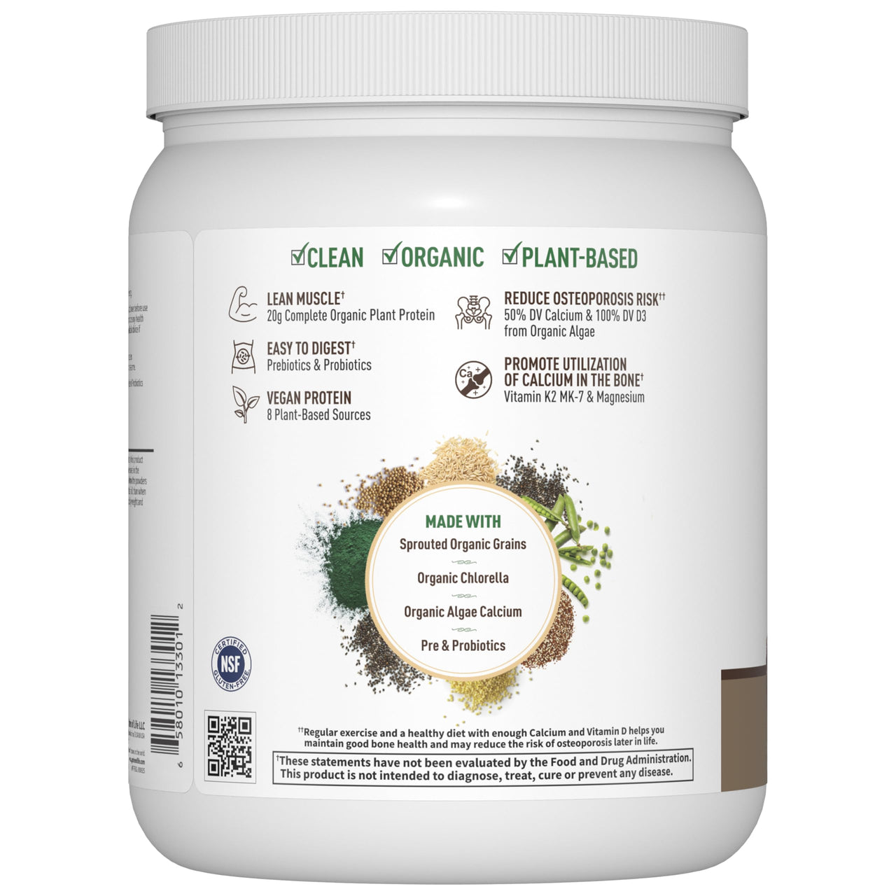 Garden of Life Organic Vegan Protein Powder, 20g Plant Based Protein with Calcium, D3, K2 MK-7 & Magnesium for Bone Strength, Prebiotics & Probiotics for Digestion, Brownie Bites Flavor, 14 Servings