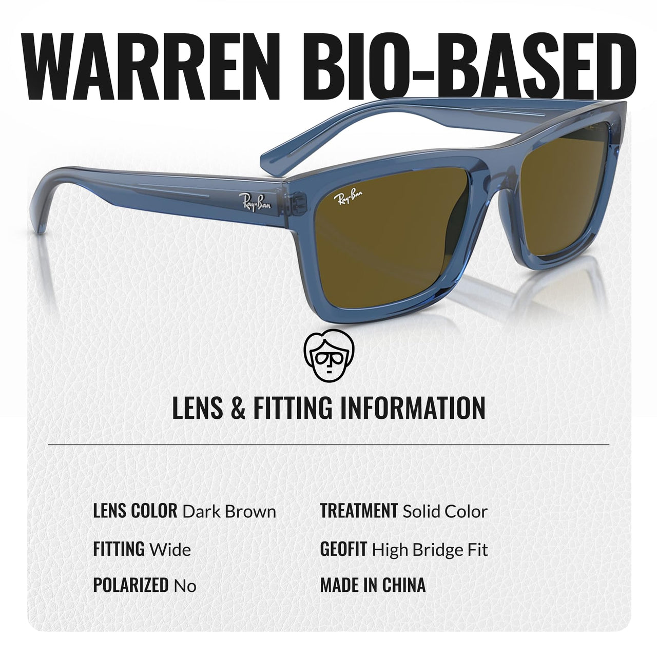Ray-Ban RB4396 WARREN BIO-BASED Rectangle Shaped Non-Polarized Sunglasses for Men & Women – Includes Official RAYBAN Eyewear Kit – Ideal Formal & Casual Wear Sunglasses – Dark Brown Lens