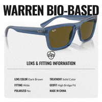 Thumbnail for Ray-Ban RB4396 WARREN BIO-BASED Rectangle Shaped Non-Polarized Sunglasses for Men & Women – Includes Official RAYBAN Eyewear Kit – Ideal Formal & Casual Wear Sunglasses – Dark Brown Lens