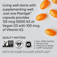 Thumbnail for Sports Research® Vegan D3 5000iu with Vitamin K2 100mg - Formulated with Coconut MCT Oil - Vegan Certified, Soy & Gluten Free - 60 Softgels