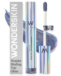 Thumbnail for Wonderskin WONDER BLADING Top Gloss - Blue Glitter Lip Gloss, Hydrating and High Shine Finish Lip Makeup (Blue Glitter)