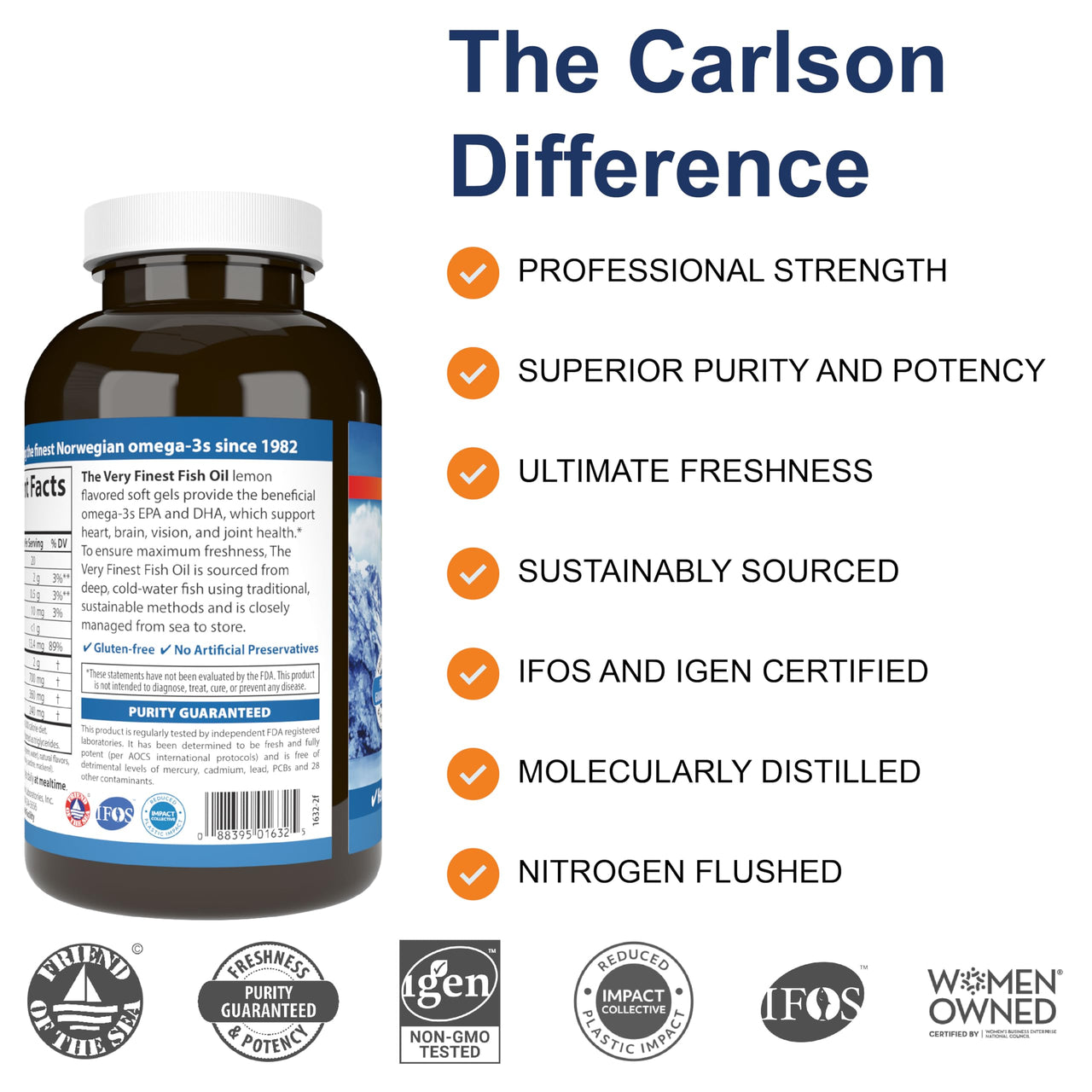 Carlson - The Very Finest Fish Oil, 700 mg Omega-3s, Norwegian Fish Oil, Wild Caught, Sustainably Sourced Fish Oil Capsules, Lemon, 240 Count