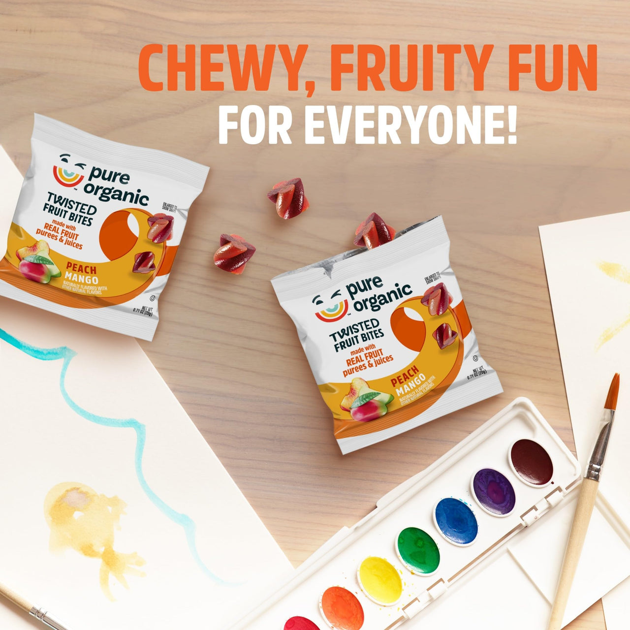 Pure Organic Twisted Fruit Bites, Kids Snacks, Fruit Snacks, Peach Mango (16 Pouches)