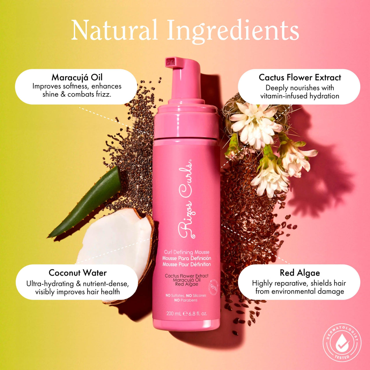 Rizos Curls Curl Defining Mousse – Lightweight Foam for Volume & Hydration – Shine & Definition for Every Curl Pattern: Wavy, Curly, Coily 1a–4c Hair Types – Sulfate & Paraben Free