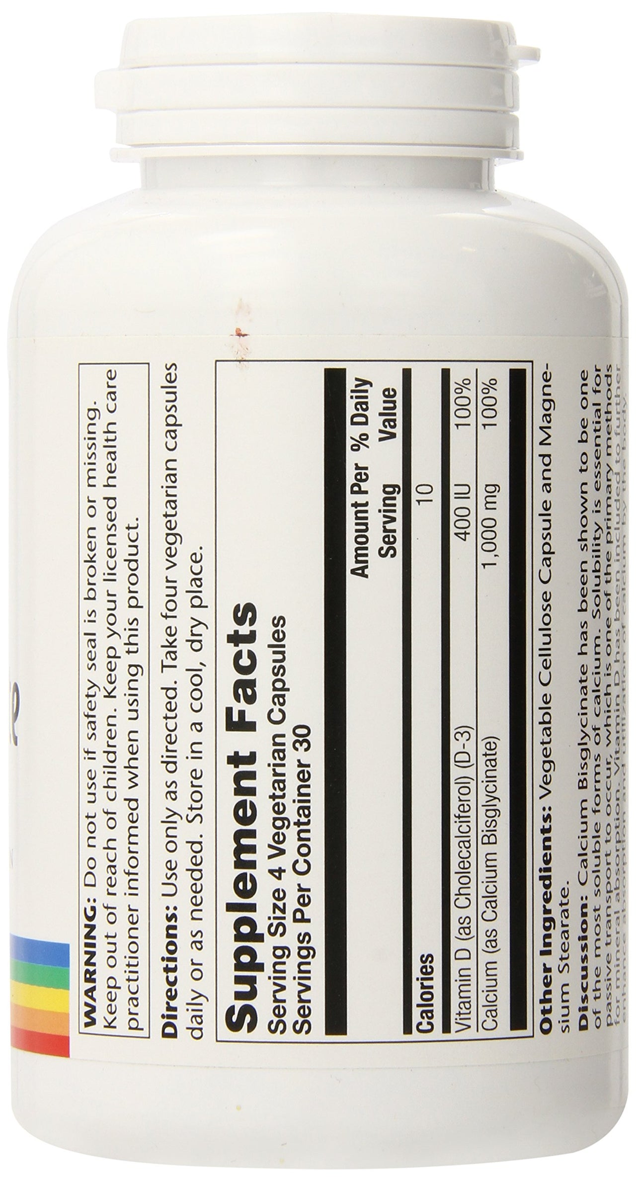 SOLARAY Calcium Bisglycinate Supplement 1000 mg for Women & Men - Calcium with Vitamin D3, Bone Strength & Teeth Health Support, Chelated Capsules, Easy to Digest - 120 Veg Cap Count