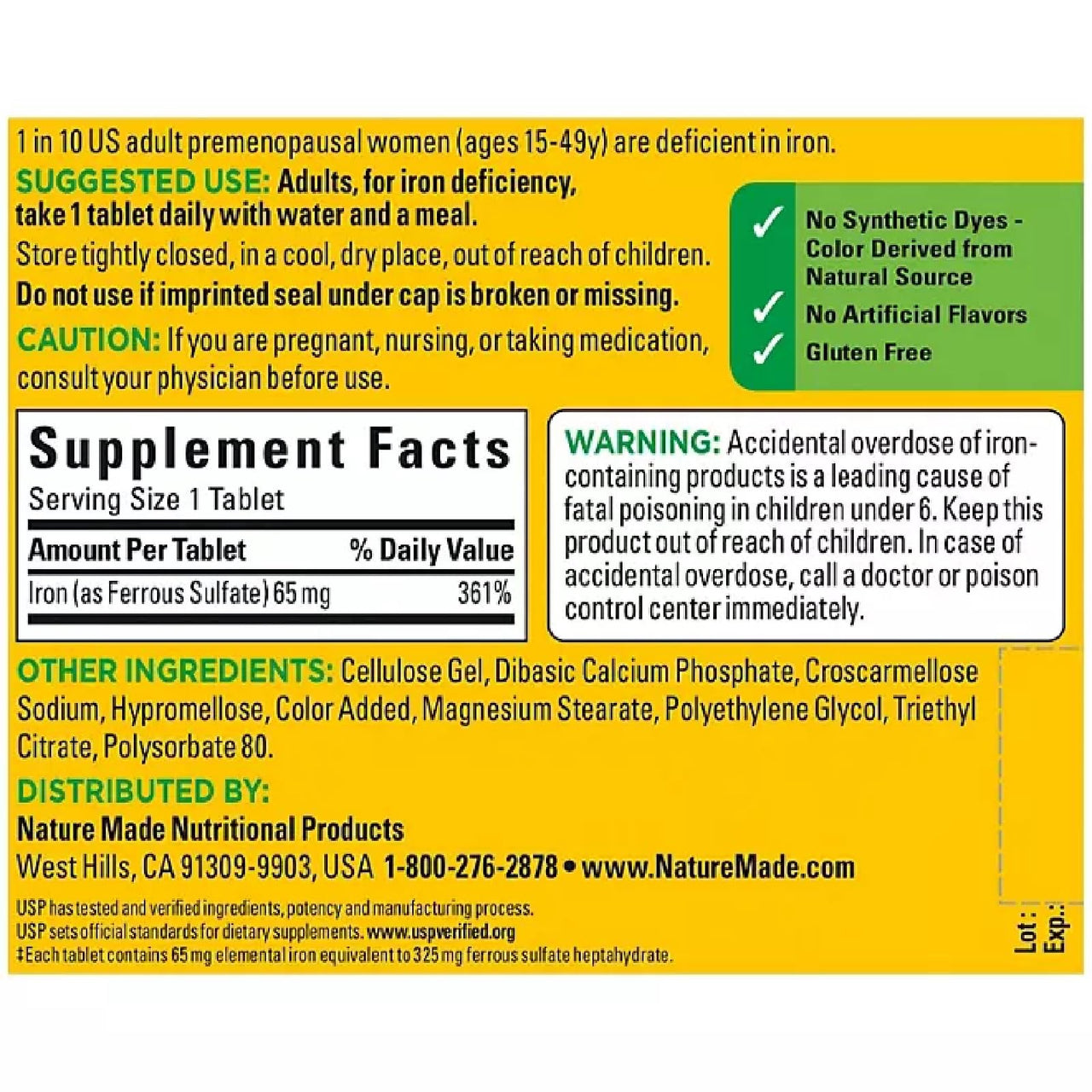 Nature Made Iron 65 mg (from Ferrous Sulfate) Tablets for Red Blood Cell Formation (365 ct.).