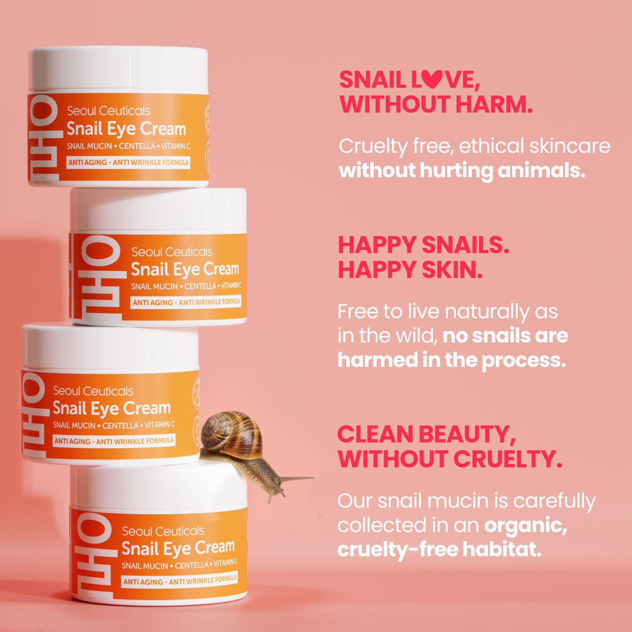 SeoulCeuticals Korean Snail Mucin Eye Cream - 97.5% Snail Filtrate K Beauty Anti Aging Under Eye Anti Wrinkle Eye Treatment Cream 0.5oz