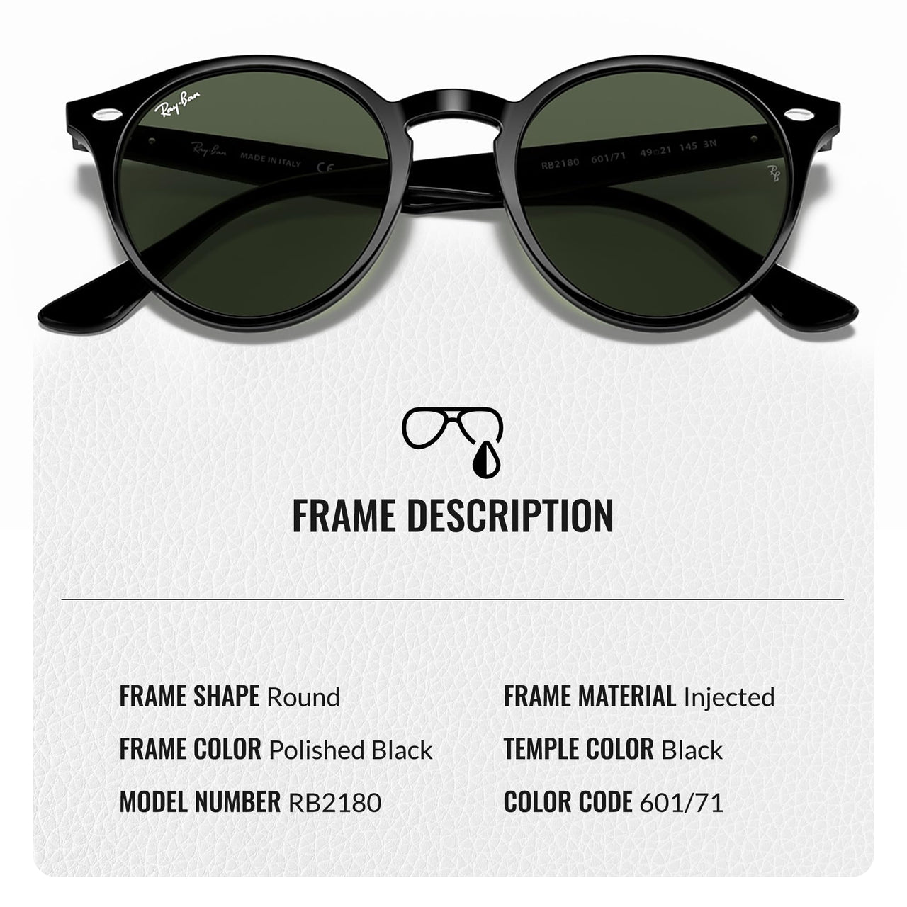 Ray-Ban RB2180 Round Shaped Non-Polarized Sunglasses for Men & Women – Includes Official RAYBAN Eyewear Kit – Ideal Formal & Casual Wear Sunglasses – Dark Green Lens