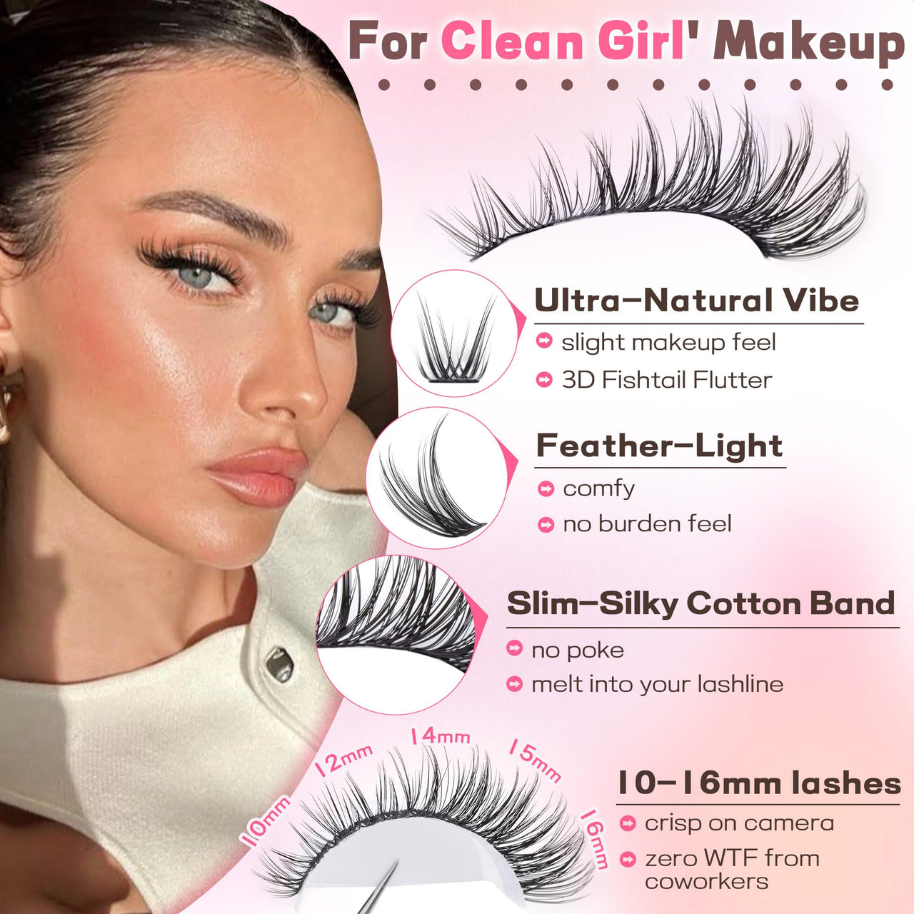 Goddvenus Lash Clusters Kit Wispy Eyelash Clusters Lashes Natural DIY Lash Extension Kit 10-16mm Cluster Eyelash Extensions Kit 300pcs C Curl Individual Lashes Cluster Eyelash (No Tweezers)