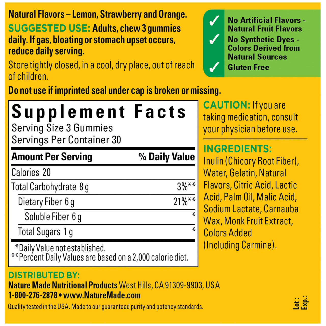 Nature Made Fiber 6 g, Dietary Supplement for Digestive Health Support, 90 Fiber Gummies, 30 Day Supply