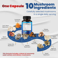 Thumbnail for 10 in 1 High Strength Mushroom Supplement - Lions Mane, Cordyceps, Reishi - Brain Supplements for Memory and Focus ** 5-Month Supply
