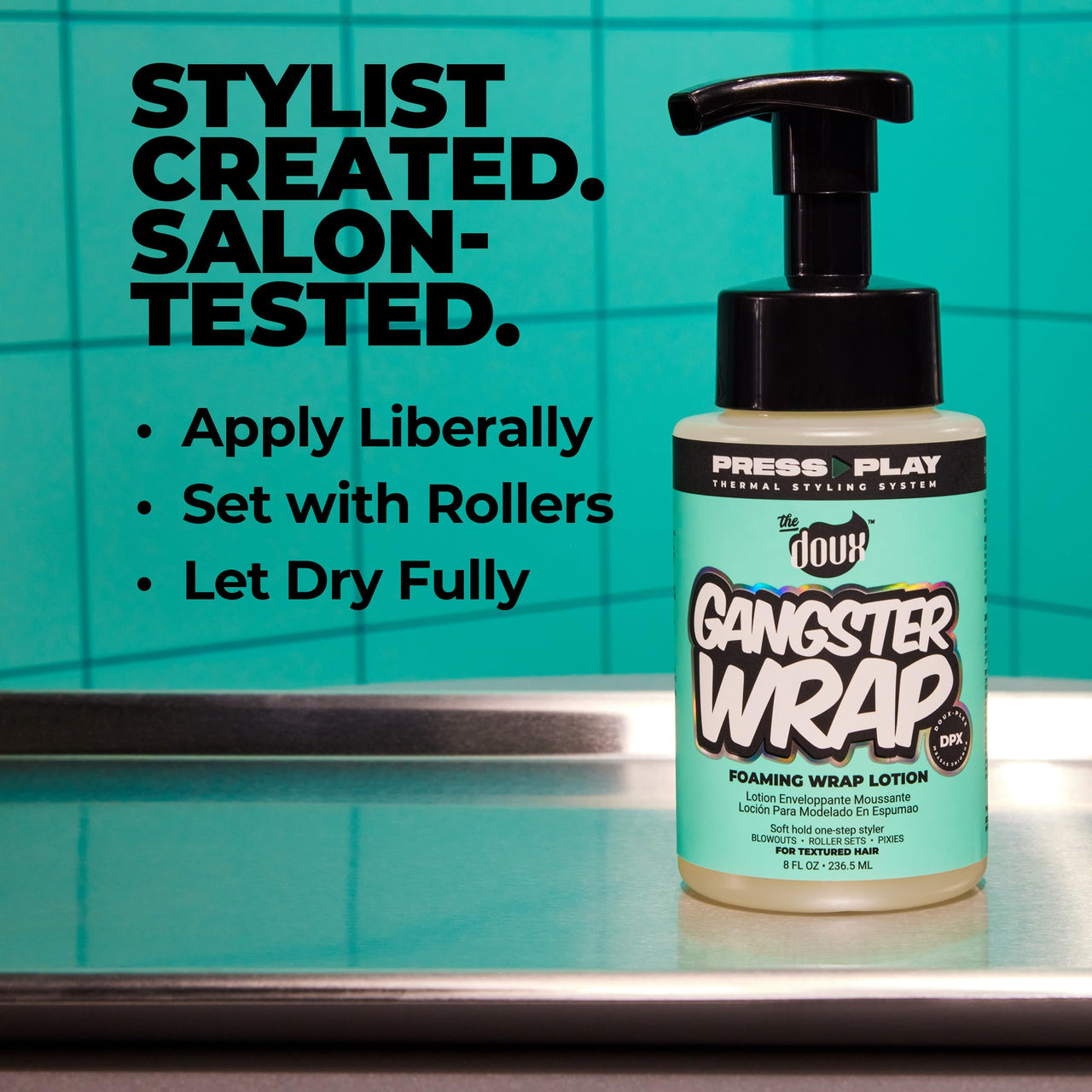 The Doux GANGSTER WRAP Foaming Wrap Lotion for Curly Hair – Heatless Curls & Anti-Frizz Styling Mousse – Curl Cream for Blowouts, Roller Sets, Pixie Cuts & Hair Wraps with Heat Protection