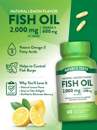 Thumbnail for Nature's Truth Fish Oil Omega 3 Supplement | 2000mg | 60 Softgels | EPA & DHA | Lemon Flavor | Non-GMO and Gluten Free