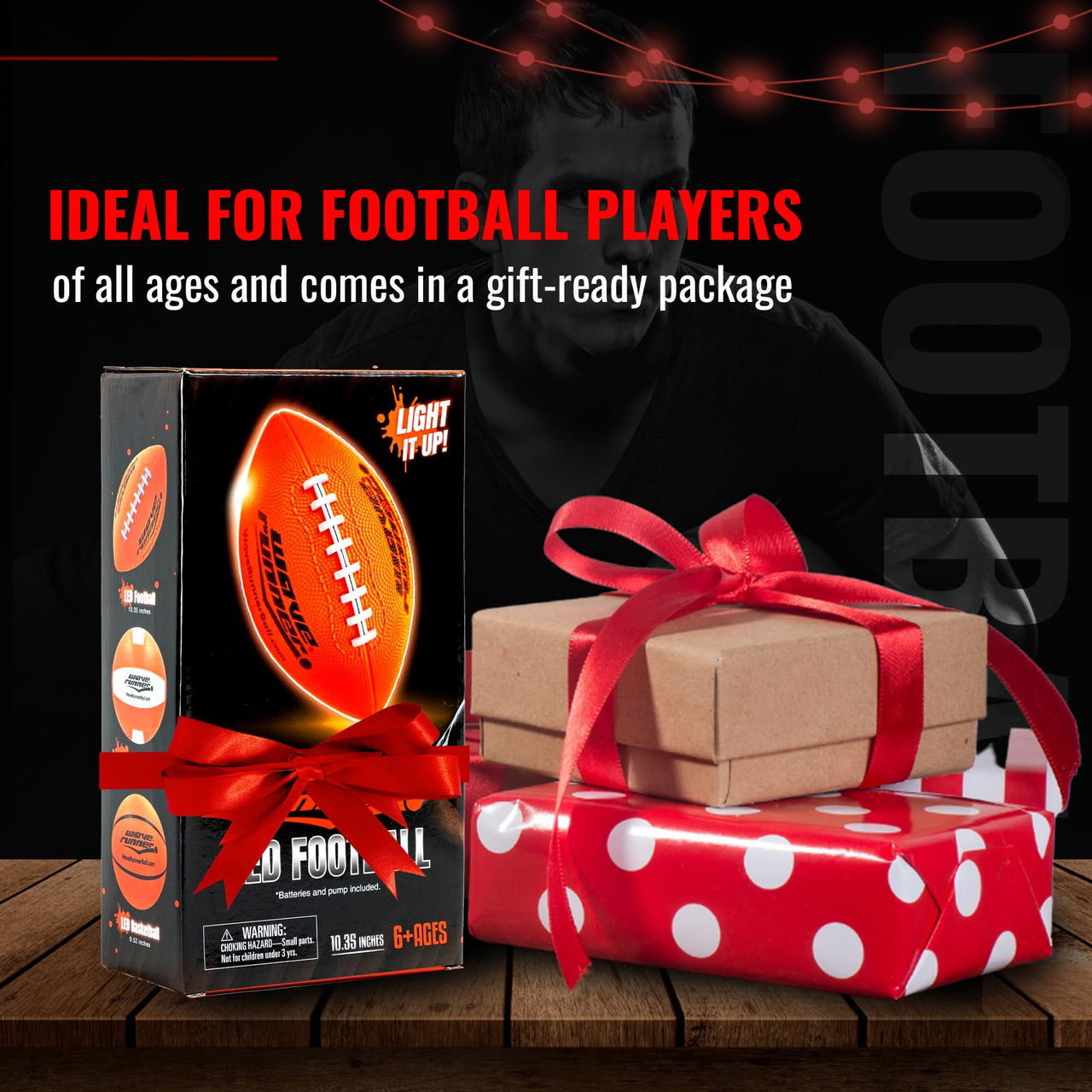 Wave Runner LED Light-Up Football - Glow in The Dark Football Games- Size 10.35 in. with Pump and Batteries Included | Perfect Game Gifts for Teen Boys Ages 7-15 Fans & Players