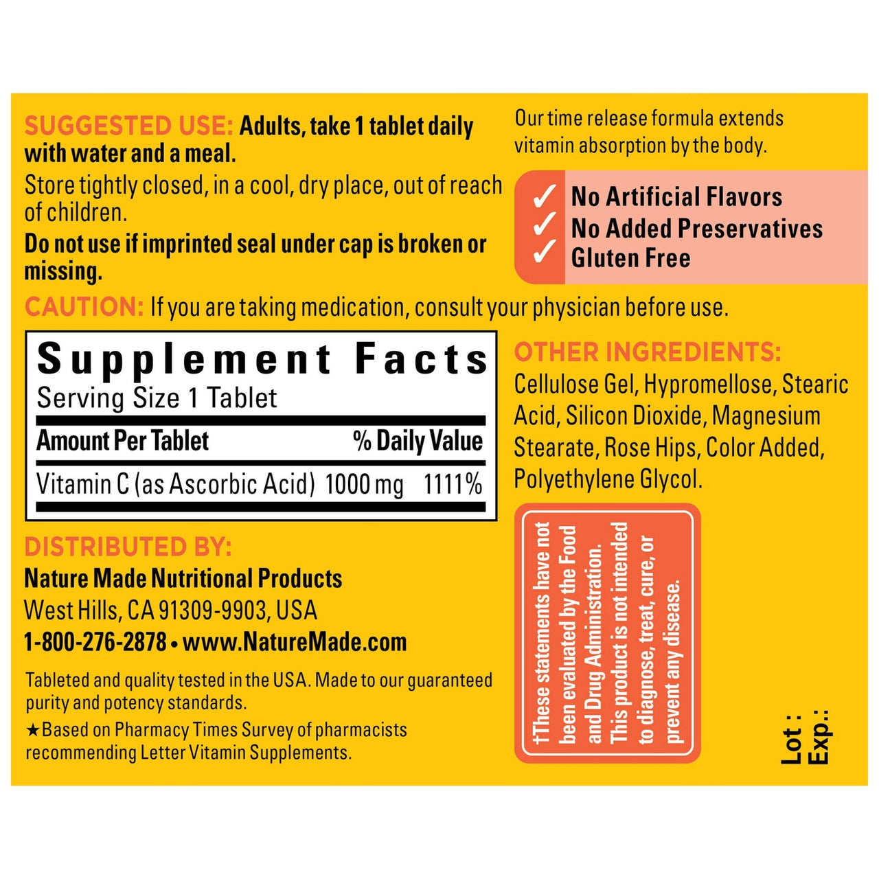 Nature Made Vitamin C 1000 mg Time Release Tablets with Rose Hips, 60 Count (Packaging May Vary)
