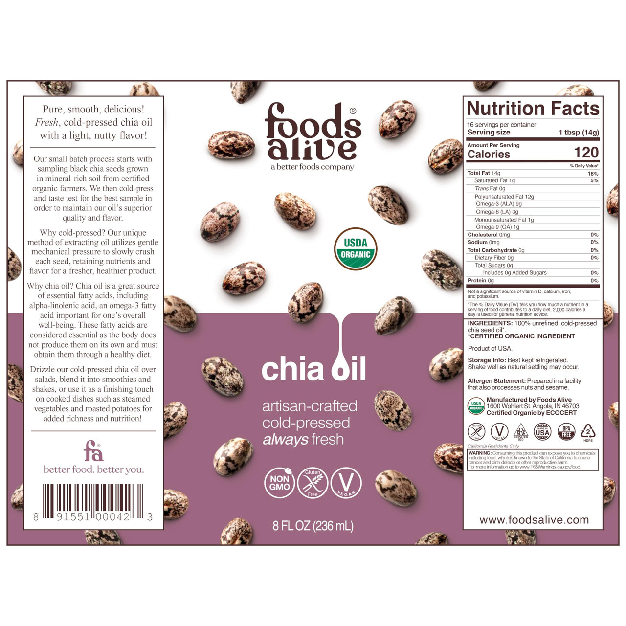 Foods Alive | Organic Chia Oil | 8 oz