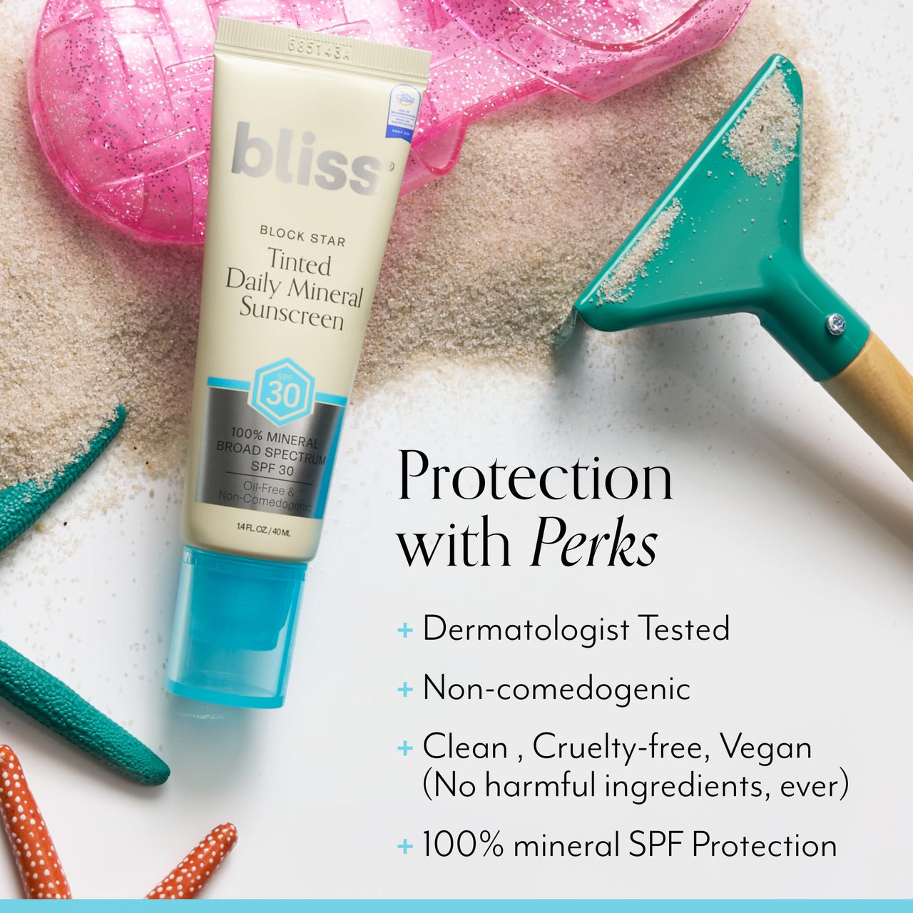 Bliss Block Star SPF 30 Daily Tinted Mineral Sunscreen with Zinc Oxide - All Skin Tones - 100% Mineral Broad Spectrum Sunscreen with Titanium Dioxide & Antioxidant Blend- 1.4 fl oz.