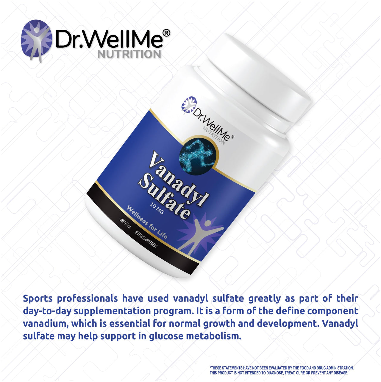 Dr. WellMe Vanadyl Sulfate 10mg â€“ 100 Tablets Blood Sugar, Maintain Glucose & Metabolism â€“ Non-GMO, Gluten-Free Supplement for Men & Women