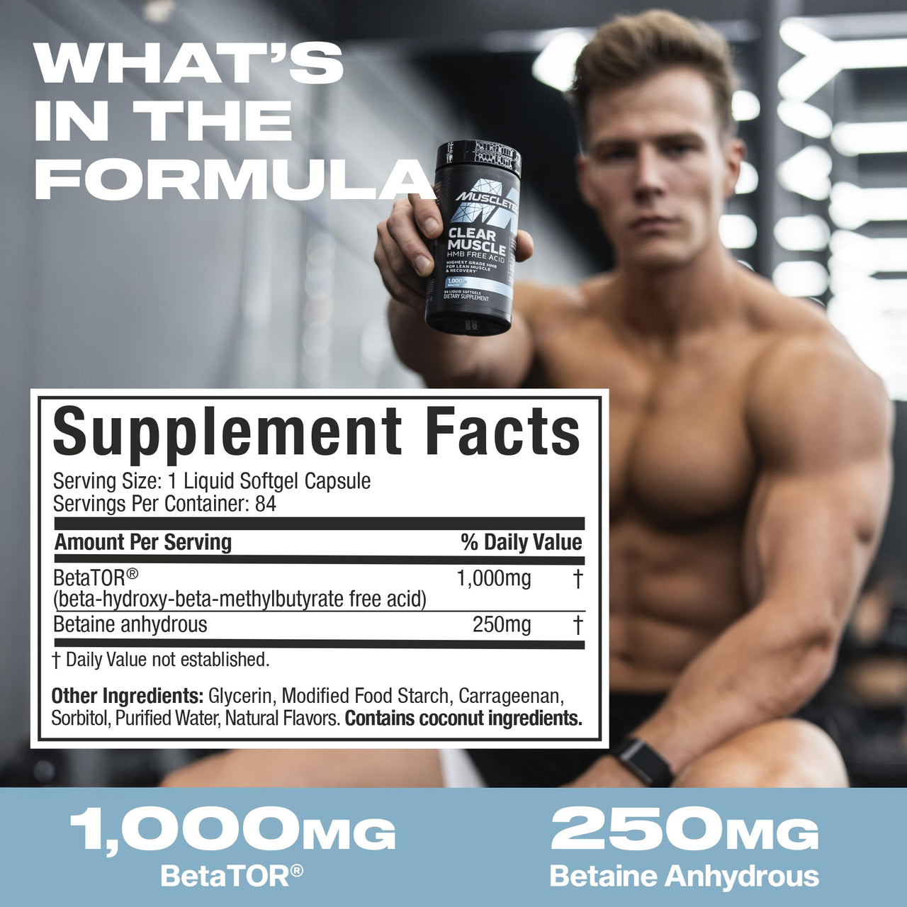 Muscletech HMB Supplements 1000mg, Clear Muscle (84 Liquid Softgels) - Highest Grade HMB for Lean Muscle & Recovery - HMB Free Acid Muscle Supplement - Help Decrease Muscle Breakdown