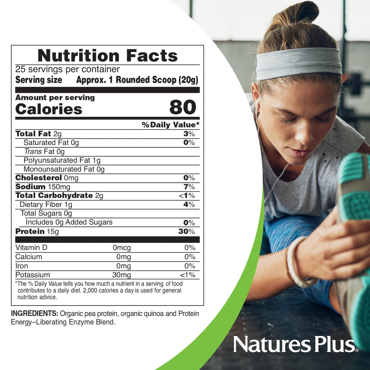 NaturesPlus Organic Pea Protein - 1.1 lb - Plant-Based Drink Powder - Supports Energy, Recovery & Weight Management - Non-GMO, Sugar Free, Allergen Free, Gluten Free, Vegan - 25 Servings