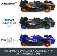 Thumbnail for Hot Wheels Toy Car Track Set, 3 Formula 1 Die-Cast Vehicles in 1:64 Scale: McLaren F1 Team, Alpine & VCARB, Sprint Race Circuit (Teams May Vary)