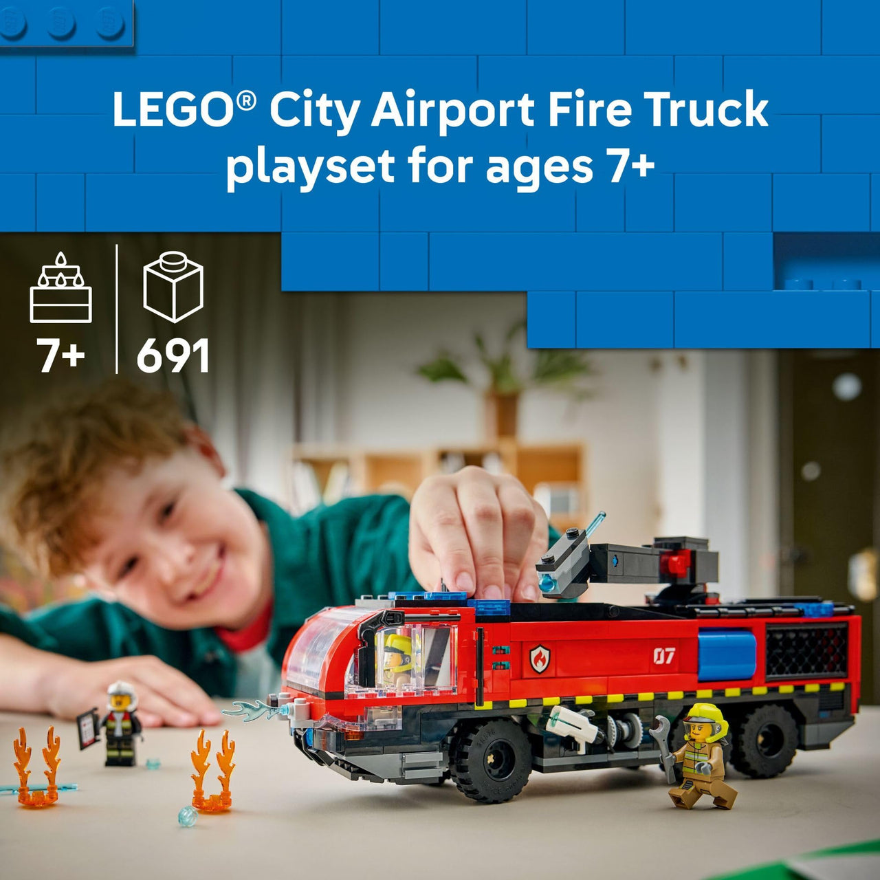 LEGO City Airport Fire Truck Kids Building Toy - Pretend Play Emergency Vehicle for Boys & Girls, Ages 7+ - Fire Engine Toy W/ 4 Firefighter Minifigures - Gift Idea for Birthdays - 60499