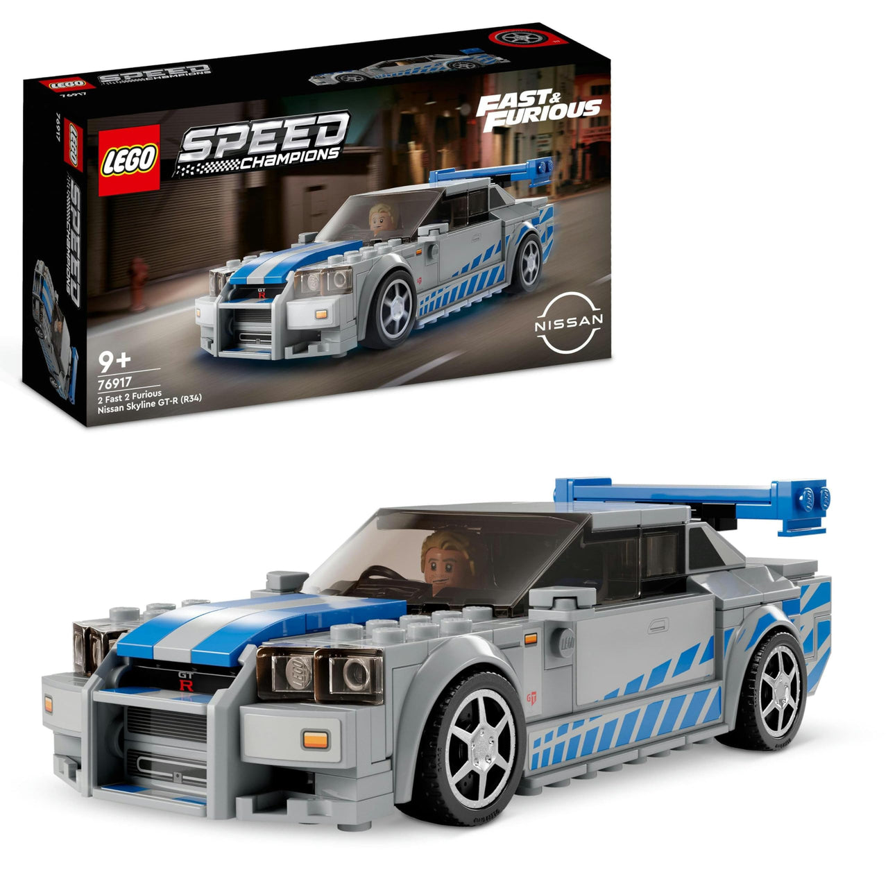 Lego Speed Champions 2 Fast 2 Furious Nissan Skyline GT-R (R34) Set, Race Car Toy Model Building Kit for 9 Plus Year Old Boys & Girls, with Racer Minifigure, Collectible Gift for Kids 76917