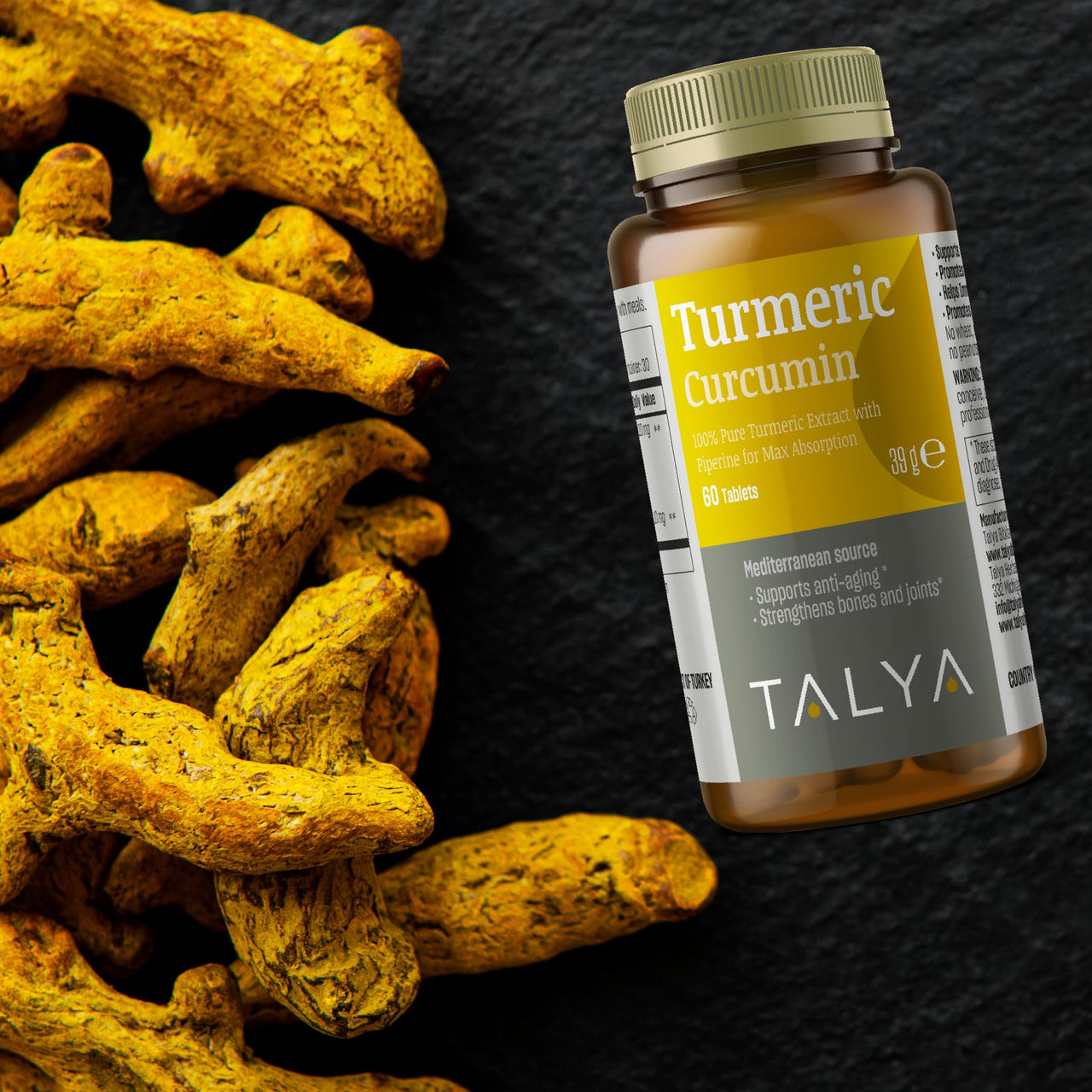 TALYA Turmeric Curcumin with Black Pepper | Turmeric Supplement with 95% Curcuminoids | Bones & Joint Supports | Non-GMO, Vegan, Gluten Free | 60 Capsules
