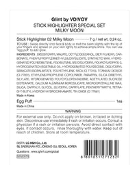 Thumbnail for Glint Stick Highlighter Special Set (Milky Moon(Set), 0.24oz + Egg-Shaped Makeup Sponge) - Multi-Use Illuminator Stick. Korean Makeup by LG Beauty. Creamy & Blendable Color.