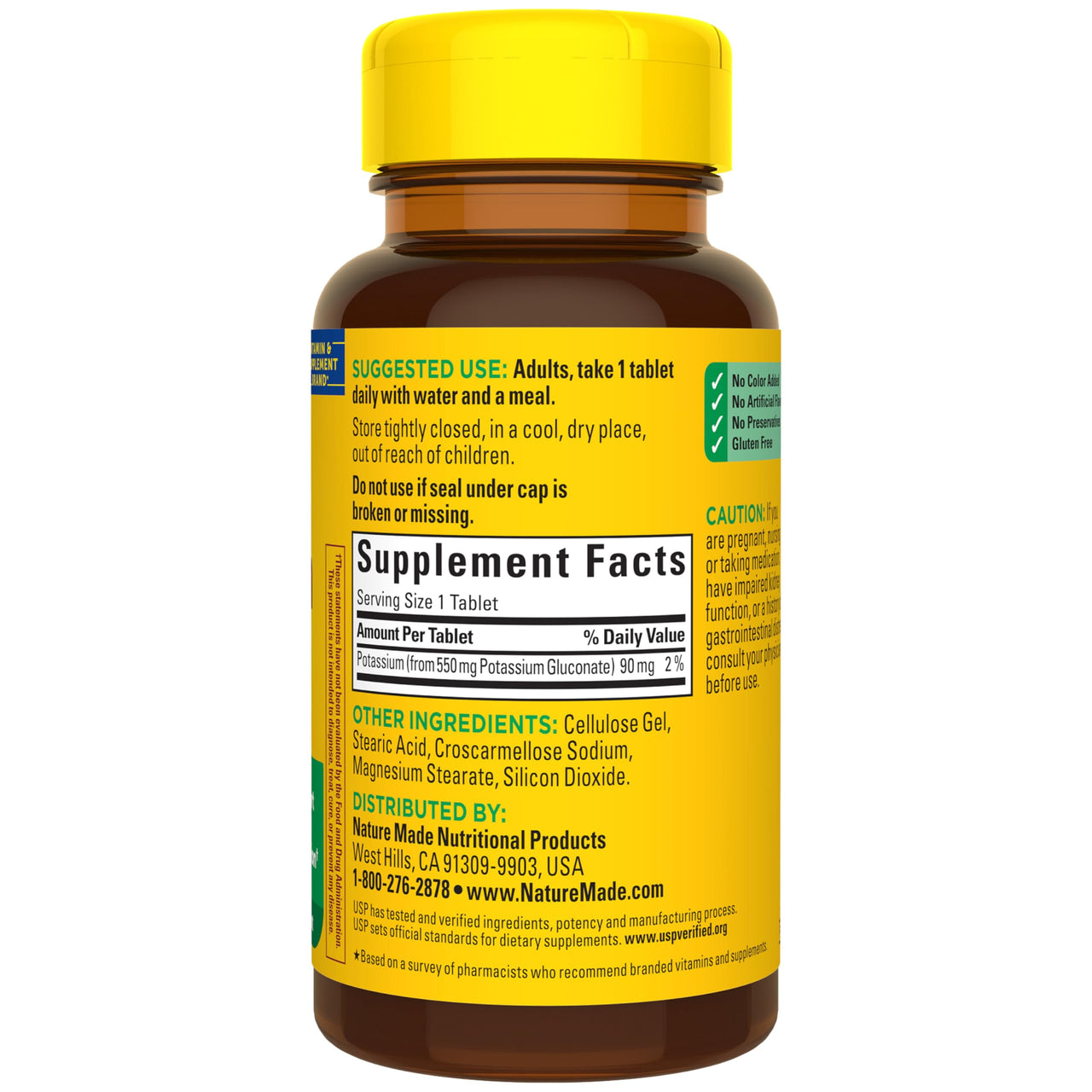 Nature Made Potassium Gluconate 550 mg, Potassium Supplements, Dietary Supplement for Heart Health Support, 100 Tablets, 100 Day Supply