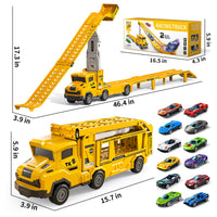 Thumbnail for Transport Truck Toys for 3 4 5 6 7 Years Old Boys,Toy Cars Track Set Transporter Trucks with 12 Die-Cast Car Toys 2 Race catapults Dual-Track Model,Toddler Set for Kids Boys Girls,Yellow