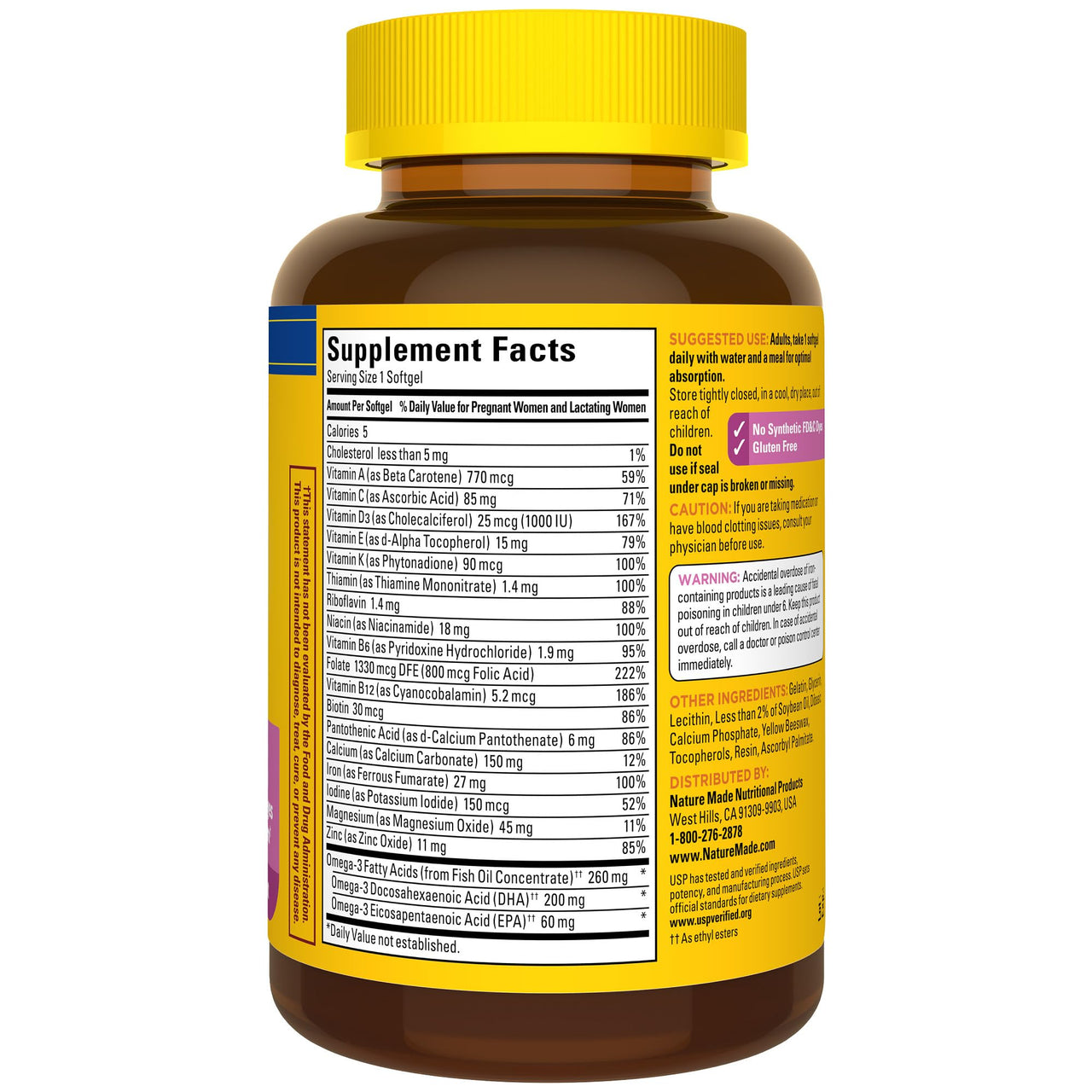 Nature Made Prenatal with Folic Acid + DHA, Prenatal Vitamin and Mineral Supplement for Daily Nutritional Support, 110 Softgels, 110 Day Supply