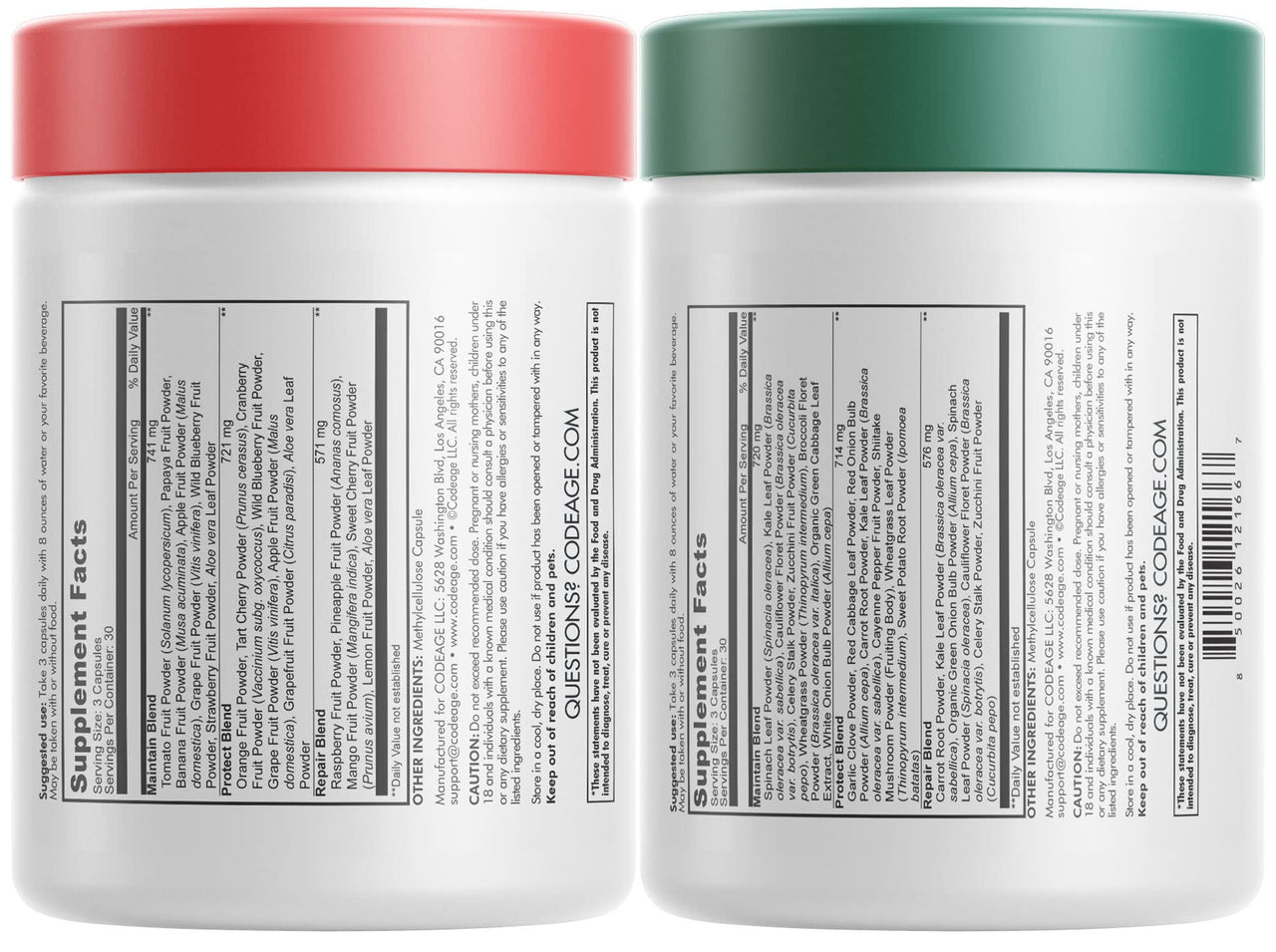 Codeage InstantFood Easy Veggies + Fast Fruits Bundle – Vegetable & Fruit Blend Capsule Supplement – Plant-Based Phytonutrient Formula – Vegan, Non-GMO – 180 Capsules