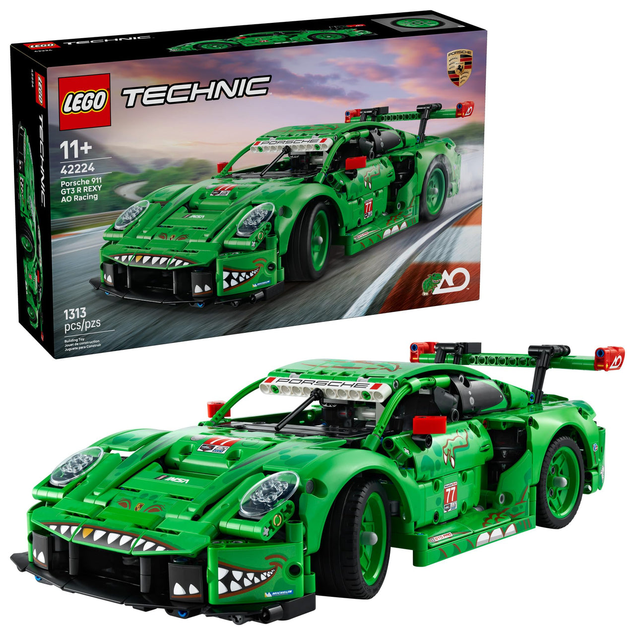 LEGO Technic Porsche 911 GT3 R Rexy AO Racing Car Building Toy for Boys & Girls - Car Toy W/Realistic Steering & 6-Cylinder Engine for Kids & Auto Fans, Ages 11+ - Gift Idea for Birthdays - 42224